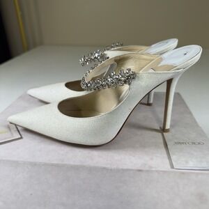 Jimmy Choo Bing 100 Satin Pump Women's Sz 38 1/2 Ivory